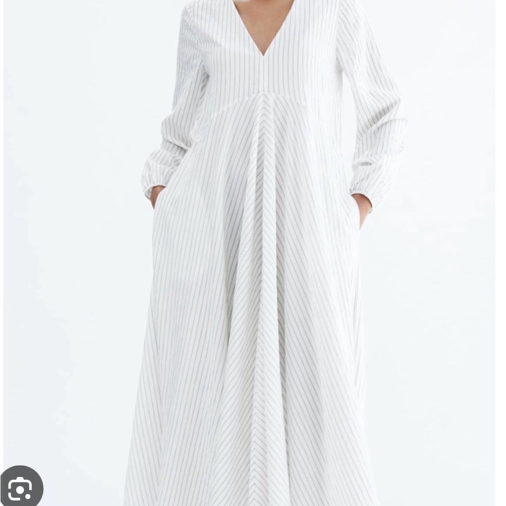 ZARA RUSTIC VOLUMINOUS STRIPED DRESS POCKETS